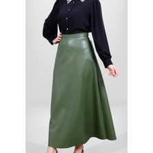 Beyza 4076 Yeşil Uzun Deri Etek