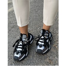 Dicle Polat Shoes Kadın lopez Siyah Beyaz Bağcık Detaylı Sneaker Spor Ayakkabı