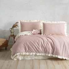 Macas Home Soil Cherry  Pamuklu Fırfırlı Ipliği Boyalı Tek Kişilik Nevresim Takımı 160*220