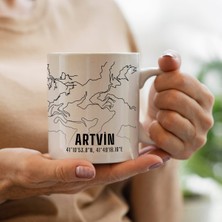 Melouro Artvin Şehir Haritası Baskılı Porselen Kupa Bardak 300 ml