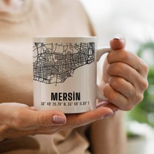 Melouro Mersin Şehir Haritası Baskılı Porselen Kupa Bardak 300 ml