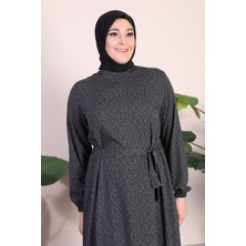 Kadin Buyuk Beden Elbise Tesettur Giyim Hakim Yaka Çıtır Desen