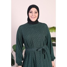 Kadin Buyuk Beden Elbise Tesettur Giyim Hakim Yaka Çıtır Desen