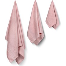 Bluenity Doğal Pamuklu 3'lü Banyo Havlu Seti Soft Rare 30 x 50+50 x 90+90 x 150 cm Pembe