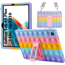 M.tk moveteck Samsung Galaxy Tab A9 Plus 11 Inç SM-X210 Kılıf Popit Sevimli Boyun Askılı Çocuk Kılıfı Silikon Standlı Pop It Push Renkli Fidget