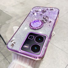 Hello-U Vivo Y35 4g (2022) Kickstand Tpu Kasa Gradyan Glitter Rhinestone Çiçek Telefon Kapağı (Yurt Dışından)