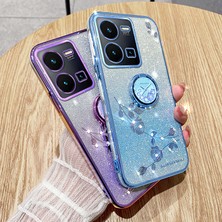 Hello-U Vivo Y35 4g (2022) Kickstand Tpu Kasa Gradyan Glitter Rhinestone Çiçek Telefon Kapağı (Yurt Dışından)