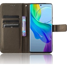 Hello-U Vivo Y78+ 5g / Y78 5g / V29 Pu Deri Telefon Kapağı 5g Şok Geçirmez Elmas Doku Kılıf Stand Cüzdan Flip Shell (Yurt Dışından)