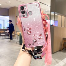 Xshop Infinix Hot 12 Play 4g Gradyan Gradient Glitter Çiçek Desen Telefon Kılıfı Tpu Strap ile Arka Kapak (Yurt Dışından)