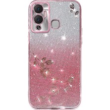 Xshop Infinix Hot 12 Play 4g Gradyan Gradient Glitter Çiçek Desen Telefon Kılıfı Tpu Strap ile Arka Kapak (Yurt Dışından)