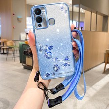 Xshop Infinix Hot 12 Play 4g Gradyan Gradient Glitter Çiçek Desen Telefon Kılıfı Tpu Strap ile Arka Kapak (Yurt Dışından)