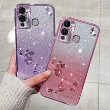 Xshop Infinix Hot 12 Play 4g Gradyan Gradient Glitter Çiçek Desen Telefon Kılıfı Tpu Strap ile Arka Kapak (Yurt Dışından)