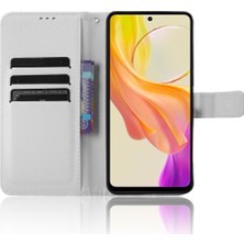 Xshop Vivo Y36 4g / Y36 5g Cep Telefon Kılıfı Stand Standı Pu Deri Kabuk Elmas Doku Telefon Kapağı (Yurt Dışından)