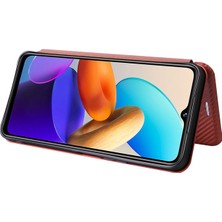 Xshop Vivo Y22S 4g / Y35 4g (2022) Manyetik Otomatik Emici Karbon Fiber Doku Pu Deri Telefon Kasa Kartı Yuva Tasarımı Damla Geçirmez Stand Kapağı (Yurt Dışından)