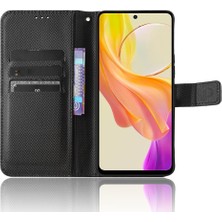 Xshop Vivo Y36 4g / Y36 5g Cep Telefon Kılıfı Stand Standı Pu Deri Kabuk Elmas Doku Telefon Kapağı (Yurt Dışından)