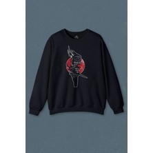 So Cool Lacivert Sweatshirt Helmet Kask Spartan Samuray Savaşçı Kılıç Baskılı Sweat