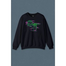 Lacivert Sweatshirt Dinazor Dinosaurs T-Rex Streetwear Sokak Urban Baskılı Unisex Sweat