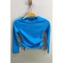 Cuties Mojo Kız Çocuk Yandan Büzgülü Kaşkorse Body 3504 Açık Mavi
