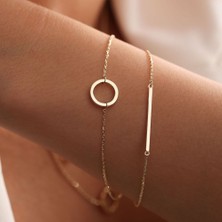 Sembol Gold Altın Barlı Bileklik Çift Zincir