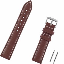 Saatse 20mm Açık Kahverengi Taba Beyaz Dikişli Floter Deri Saat Kordonu Kayış