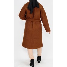 Coolest Butik 8101 Kruvaze Yaka Cep Detaylı Kuzu Tüylü Kaban