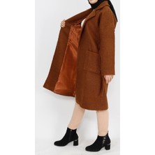 Coolest Butik 8101 Kruvaze Yaka Cep Detaylı Kuzu Tüylü Kaban