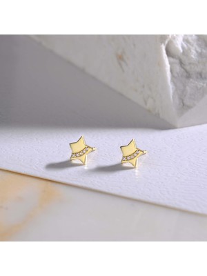 goldkupe 14 Ayar Altın Taşlı Yıldız Küpe