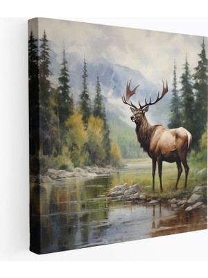 Painted Anarchy Nehir Kıyısı Elk Kanvas Tablo - Elk, Elk Kanvas Tablo, Elk Duvar Dekorasyonu, Elk Duvar Tablosu, 30X30