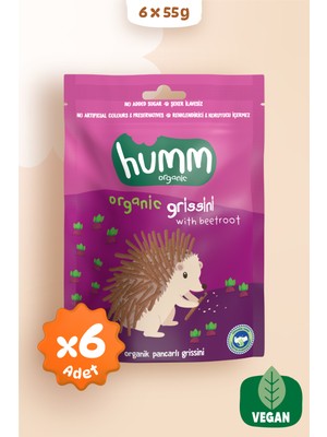 Humm Organic Vegan Pancarlı Grissini Atıştırmalık Paketi - 6 Adet Organik Şeker İlavesiz ve Renklandırıcısız