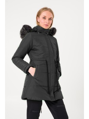 1Tarz Kışlık Yaka Kürklü Uzun Kadın Şişme Mont