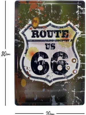 CajuArt Route Us 66 Temalı 20X30 cm Metal Plaka Metal Tablo