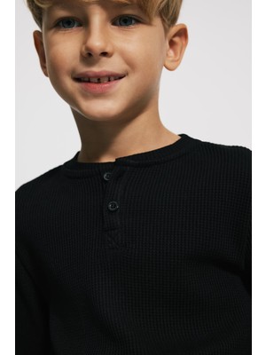 Babokah(Kids Boy) Düğmeli Waffle Uzun Kol Organik T-shirt