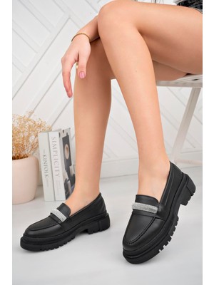 Aymood Kadın Loafer Yuvarlak Burun Maskülen Bağcıksız Yüksek Dolgu Taban Oxford Ayakkabı