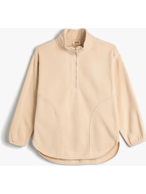 Koton Polar Sweatshirt Dik Yaka Yarım Fermuarlı