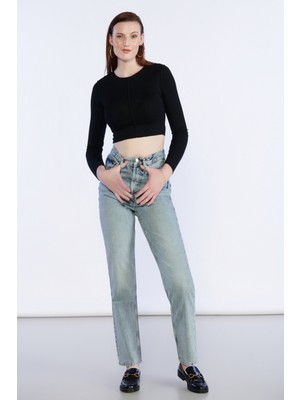 Bpf Açık Mavi Yüksek Bel Mom Jeans