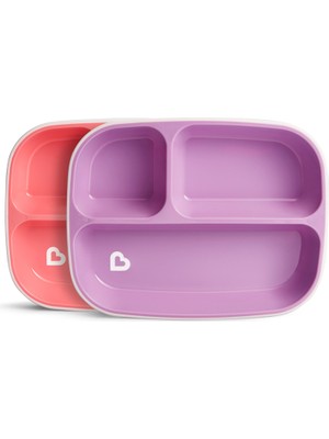 Munchkin 3 Bölmeli Sıçrama Engelleyici Tabak Seti | 6 Ay+ | 2’li | Pembe/Mor| BPA İçermez | Kaymaz Taban