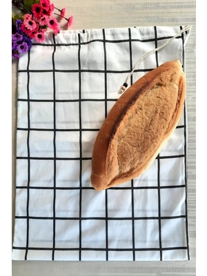 Emtory Home Kareli Ekmeklik - 50X40 Keten Kareli Ip Büzgülü Ekmeklik - Ekmek Torbası