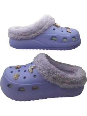 Akınalbella Kadın Taşlı Lila Içi Peluş Eva Terlik AKB320-110