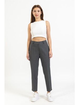 Villager & Son Vs Kadın Yandan Cepli Kumaş Pantolon 22Y-027 Gri Balıksırtı