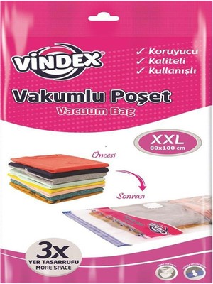 Vindex Vakumlu Giyisi Yastık Yorgan Saklama Torbası Poşeti Hurç - Xx Large - 80X100 Cm. -1 Paket