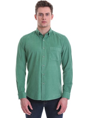 Hatemoğlu Yeşil Slim Fit Düz 100% Pamuklu Düğmeli Yaka Uzun Kollu Klasik Gömlek