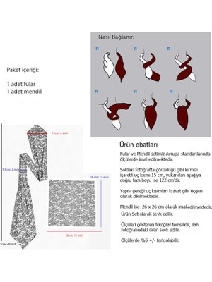 Exve Exclusive Gri Üzerine Geometrik Desenli Jakar Dokuma Fular Mendil Seti