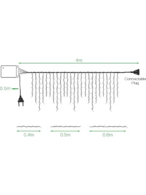 SSDESIGN 4 Metre Fişli 16 Saçaklı 8 Fonksiyonlu Eklenebilir LED Sarkıt Yılbaşı Ip Perde LED