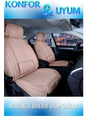 Asya honda Legend Uyumlu Lüks Deri Oto Koltuk Kılıfı Ön-Arka Set Max Series (Bej)