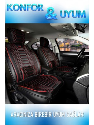 Asya Ford Puma Uyumlu Lüks Deri Oto Koltuk Kılıfı Ön-Arka Set Max Series (Siyah-Kırmızı)