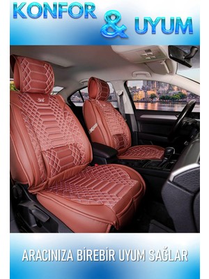 Asya honda Legend Uyumlu Lüks Deri Oto Koltuk Kılıfı Ön-Arka Set Max Series (Tarçın)
