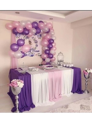 50 Li Metalik Mor ve Pembe Pastel Beyaz Balon Seti