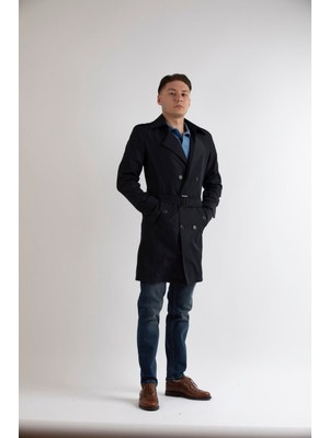 Maserto Slim Fit Erkek Lacivert Trençkot