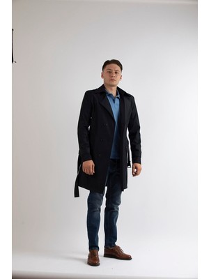 Maserto Slim Fit Erkek Lacivert Trençkot