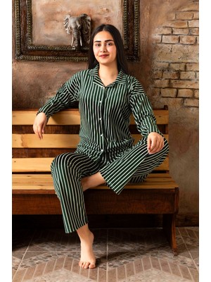 Lukitus Kadife Gömlek Yaka Kadın Pijama Takımı